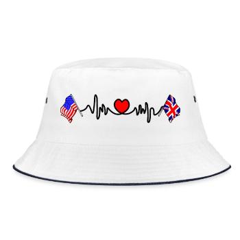 Cardio-Herz mit USA-Flagge und England-Flagge - Bucket Hat - Weiß/Navy - Vorne