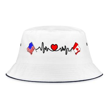 Cardio-Herz mit USA-Flagge und Kanada-Flagge - Bucket Hat - Weiß/Navy - Vorne