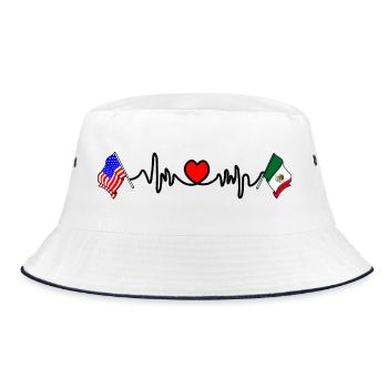 Cardio-Herz mit USA-Flagge und Mexiko-Flagge - Bucket Hat - Weiß/Navy - Vorne