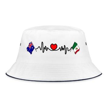 Cardio Heart mit Flagge Australien und Flagge Mexiko - Bucket Hat - Weiß/Navy - Vorne