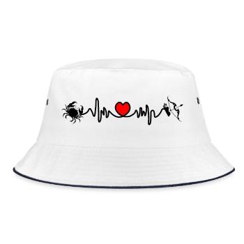 Herzfrequenz Kardio Krebs Schütze - Bucket Hat - Weiß/Navy - Vorne