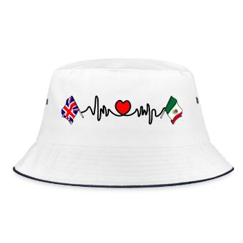Cardio Herz Flagge England, Flagge Mexiko - Bucket Hat - Weiß/Navy - Vorne