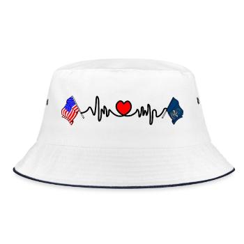 Cardio-Herz mit USA-Flagge und North Dakota-Flagge - Bucket Hat - Weiß/Navy - Vorne