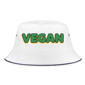 Vegan Typo Green Yellow Outline - Bucket Hat - white/navy - Front