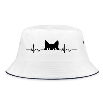 Cat ECG Heart Rate Heartbeat - Bucket Hat - white/navy - Front