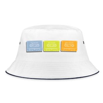 Musikkassetten Kassetten in Retro Pastellfarben - Bucket Hat - Weiß/Navy - Vorne