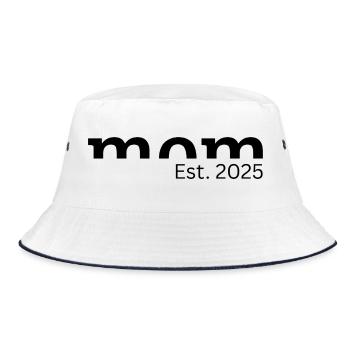 Mom Est. 2025 - Geschenk für werdende Mütter - Bucket Hat - Weiß/Navy - Vorne