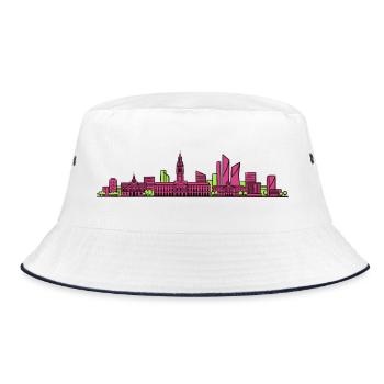 Lille City Skyline Glockenturm Moderne Linienkunst - Bucket Hat - Weiß/Navy - Vorne
