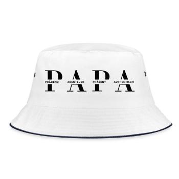 Horizontales PAPA Design in Schwarz für helle Mode - Bucket Hat - Weiß/Navy - Vorne