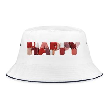 Happy Patchwork Design Fabric Patchwork Look - Bucket Hat - white/navy - Front