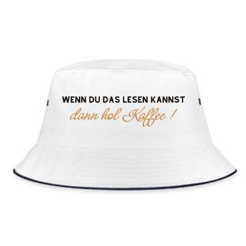 Kaffee Spruch - Bucket Hat - Weiß/Navy - Vorne