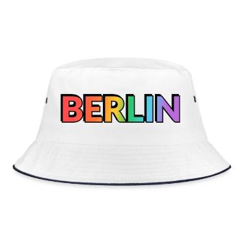 Berlin Rainbow Gradient Letters LGBTQ - Bucket Hat - white/navy - Front