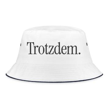 Trotzdem. Minimalistischer Statement-Spruch - Bucket Hat - Weiß/Navy - Vorne