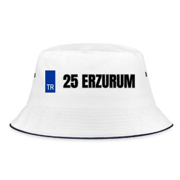 25 Erzurum Kennzeichen | Türkisches Kennzeichen - Bucket Hat - Weiß/Navy - Vorne