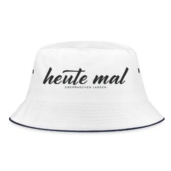 Heute mal überraschen lassen – Minimal Typografie - Bucket Hat - Weiß/Navy - Vorne