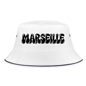 Marseille Fett Blasentext Schwarz - Bucket Hat - Weiß/Navy - Vorne
