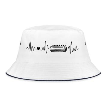 Mundharmonika Herzschlag Mundharmonikaspieler - Bucket Hat - Weiß/Navy - Vorne