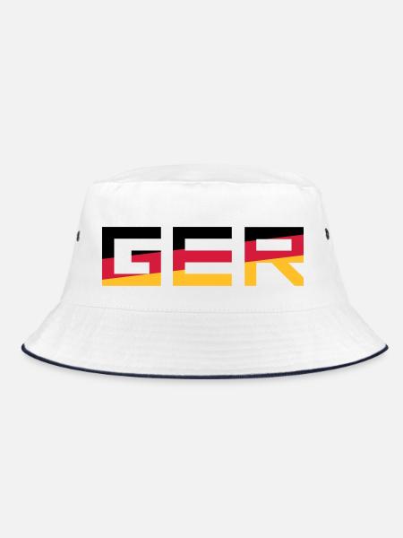 GER Team Germany Deutschland Farben Schwarz Rot Go - Bucket Hat - Weiß/Navy - Vorne