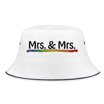 Lesbian Wedding - Rainbow Mrs and Mrs - Bucket Hat - white/navy - Front