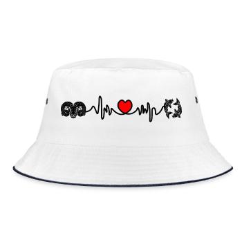 Herzfrequenz Kardio Widder Fische - Bucket Hat - Weiß/Navy - Vorne