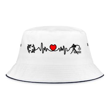 Herzfrequenz Kardio Fische Wassermann - Bucket Hat - Weiß/Navy - Vorne