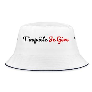 T-Shirt, mach dir keine Sorgen, ich schaffe es. Mode Humor Geschenk - Bucket Hat - Weiß/Navy - Vorne