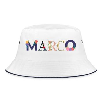 Le nom MARCO décoré de fleurs - Bob - blanc/marine - Devant