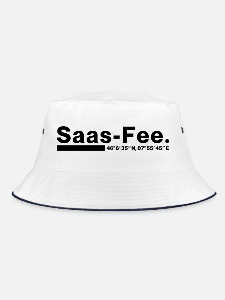 Saas-Fee coordinates Valais Switzerland - Bucket Hat - white/navy - Front
