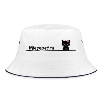 Miesepetra – Lustiges Katzen Wortspiel Petra - Bucket Hat - Weiß/Navy - Vorne