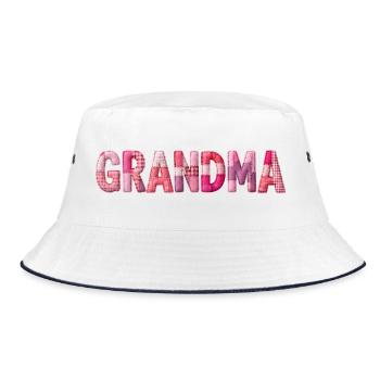 Großmutter Pink Plaid Buchstaben Patchwork - Bucket Hat - Weiß/Navy - Vorne