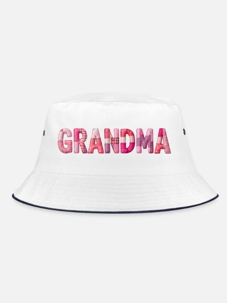 Grandmother Pink Plaid Letters Patchwork - Bucket Hat - white/navy - Front