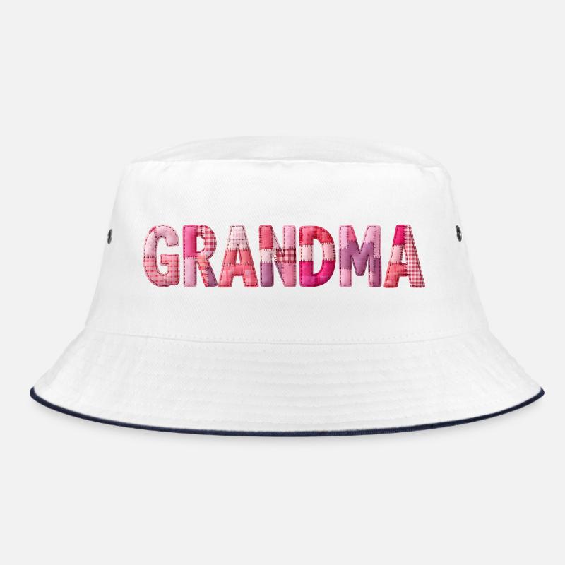 Grandmother Pink Plaid Letters Patchwork Bucket Hat