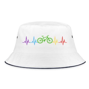 Fahrrad Herzschlag Ekg Regenbogen  - Bucket Hat - Weiß/Navy - Vorne