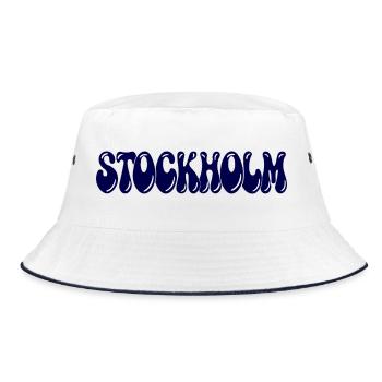 Stockholm Blue Bubble Retro-Typografie - Bucket Hat - Weiß/Navy - Vorne