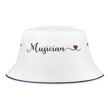 Musikerherz-Typografie - Bucket Hat - Weiß/Navy - Vorne