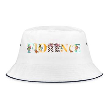 FLORENZ Namenskunst mit gestickten Blumen - Bucket Hat - Weiß/Navy - Vorne