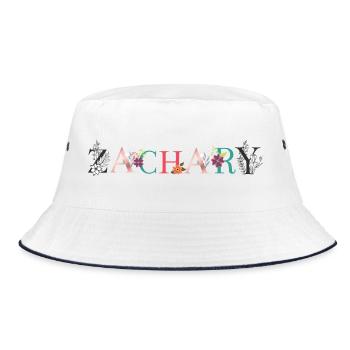 ZACHARY Namenskunst mit Blumen gestickt - Bucket Hat - Weiß/Navy - Vorne