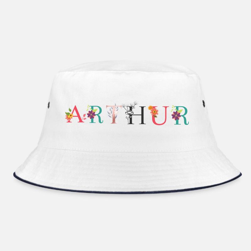 Art du nom ARTHUR avec fleurs brodées - Bob - blanc/marine