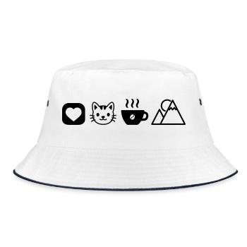 Simple Hobby Icons Cats Coffee Mountains Love - Bucket Hat - white/navy - Front