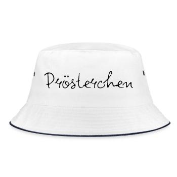 PRÖSTERCHEN, PARTY, GESELLIGKEIT, DAYDRINKING 🥂🥂 - Bucket Hat - Weiß/Navy - Vorne