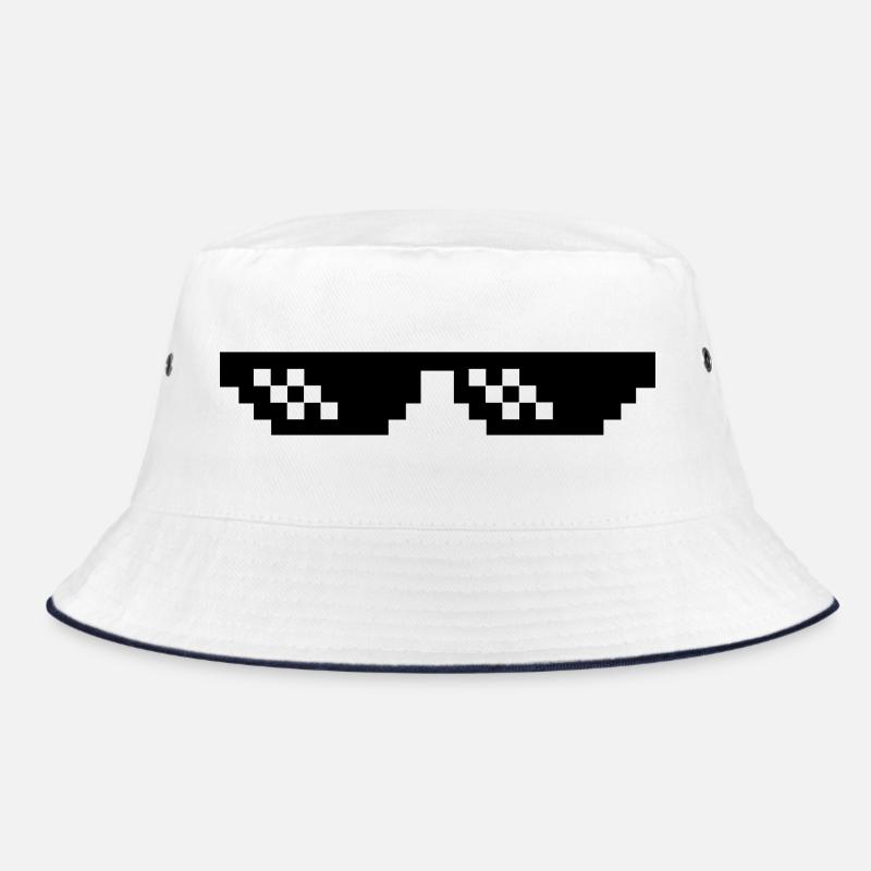 Pixelbrille Deal with it Sonnebrille - Bucket Hat - Weiß/Navy