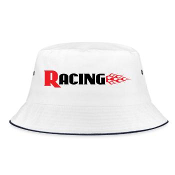 Racing Graphic With Flames - Car Auto Bike Decals - Bucket Hat - white/navy - Front