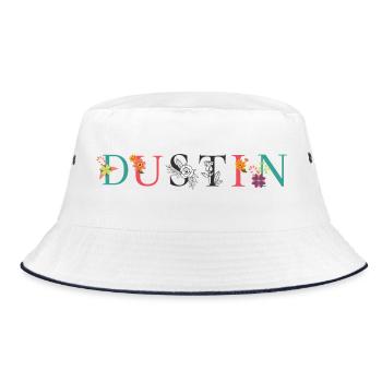 DUSTIN Namenskunst mit gestickten Blumen - Bucket Hat - Weiß/Navy - Vorne