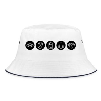 Fünf Sinne, Sinnesorgane - Bucket Hat - Weiß/Navy - Vorne
