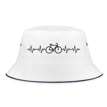 Fahrrad Rennrad EKG Herzschlag Herzfrequenz - Bucket Hat - Weiß/Navy - Vorne