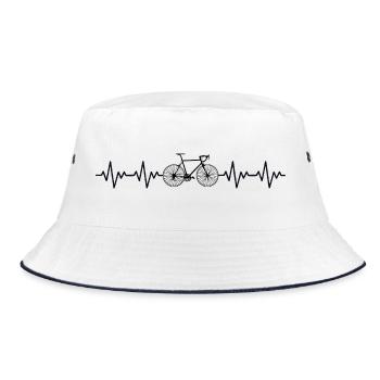 Fahrrad Rennrad EKG Herzschlag Herzfrequenz - Bucket Hat - Weiß/Navy - Vorne