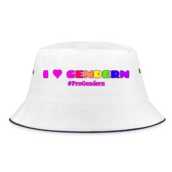 I Love Gendern Geschenkidee Pro Gendern  - Bucket Hat - Weiß/Navy - Vorne