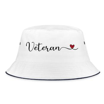 Veteranen-Herztypografie - Bucket Hat - Weiß/Navy - Vorne