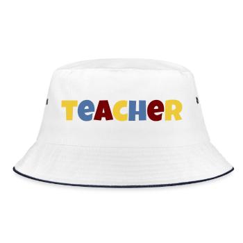 Teacher colorful text - Bucket Hat - white/navy - Front