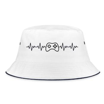Controller Gamer EKG Herzschlag - Bucket Hat - Weiß/Navy - Vorne